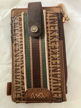 ANEKKE wallet  Brown Logo Zip Wallet with Gold Leaf Charm